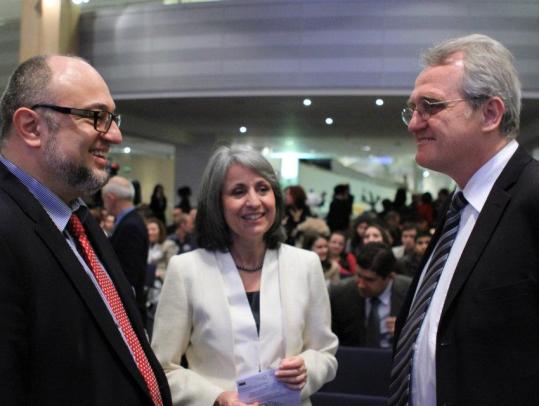 Emil Stoyanov together with the Commissioner Georgieva, Vice-President Popova and the Vice-President of the EP Rainer Wieland during the event "Bulgaria: Country of Spirit and Letters"