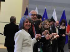 Emil Stoyanov and the Vice-President of Republic of Bulgaria are leading the dance "horo" at a Bulgarian celebration in the EP